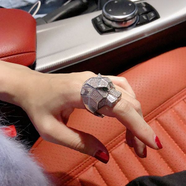 

designer fashion punk s925 sterling silver and cubic zircon stone paved leopard ring party jewelry for women or men, Golden;silver