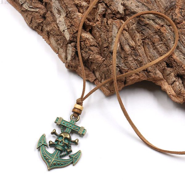

s1619 fashion jewelry vintage punk skull anchor elephant pendant necklace, Silver