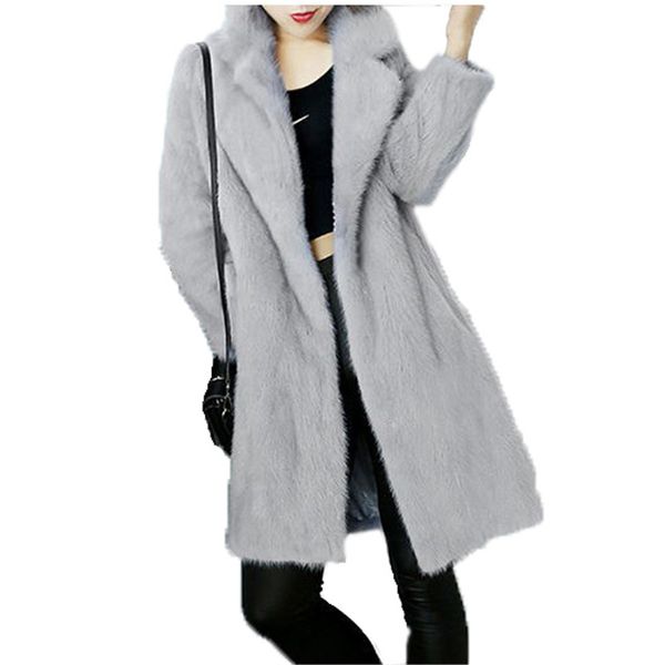 

меховые пальто женщин новый тонкий xs-2xl плюс размера досуг корейского белый черный светло-серый длинный рукав мода искусственного мех курт, Black