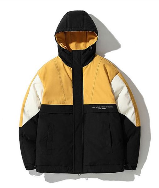 

mens down jackets 2020 winter european american trend thickening warm winter clothing short mens printed stitching hooded coat, Black