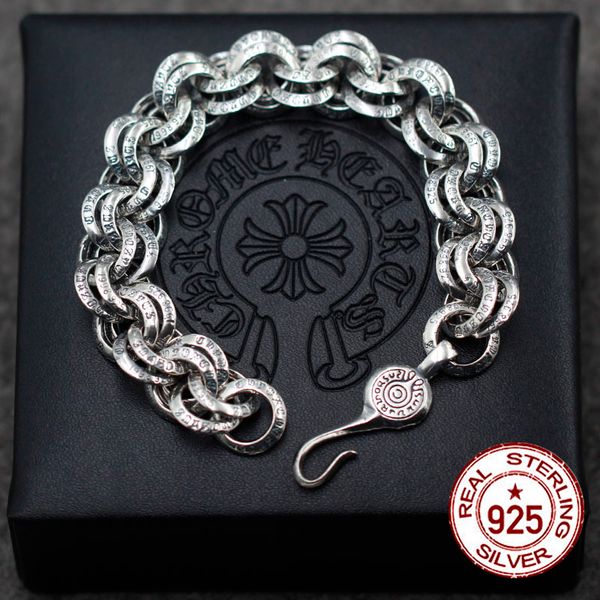 

s925 sterling silver bracelet personality classic punk style domineering letters domineering circle shape lover's gift, Black