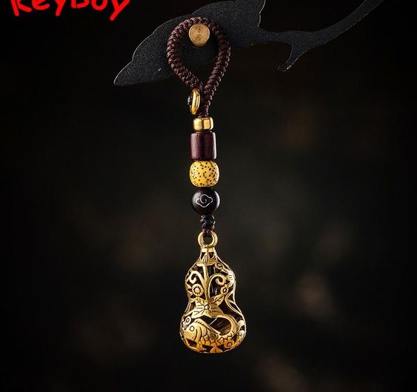 

pure brass vintage hollow fish gourd car key chain pendants woven rope keychain hangings jewelry women backpack lucky05, Silver