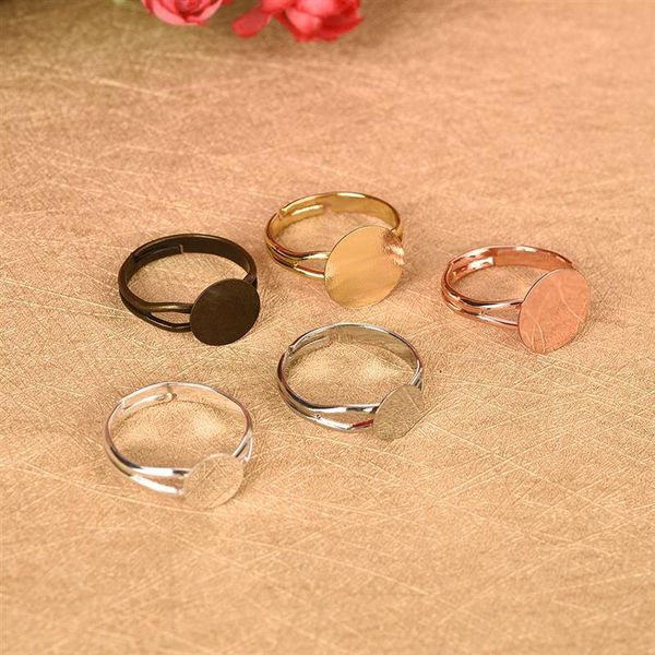 

10pcs adjustable blank ring 8/10/12mm cabochon cameo flat ring base settings pad bezel tray blanks diy jewelry making findings