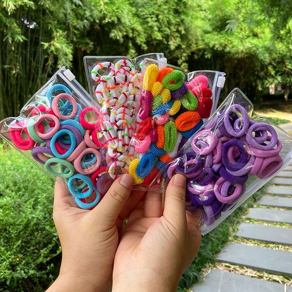 

50/set girl candy color hair band small elasticity rubber band nylon thickened headband children ponytail fixer hair accessories, Silver