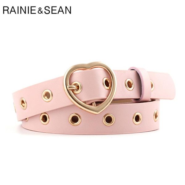 

rainie sean women belt heart buckle belts for women pink ladies waist belt 2020 pu leather female for trousers accessories, Black;brown