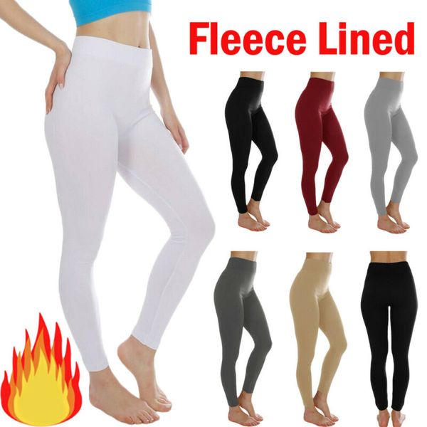 

yoga outfits fleece lined legging for women thermal warm full length pant autumn winter stretch slim workout push up trousers, White;red
