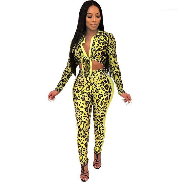 

summer girls leopard 2pcs pants serpentine lapel neck ladies 2pcs sets bow long sleeve fashion womens suits, White