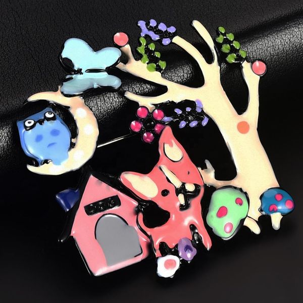 

brooch of branded jewelry cute animals brooches and pins funny dog owl butterfly tree shape brooch for kid women, Gray