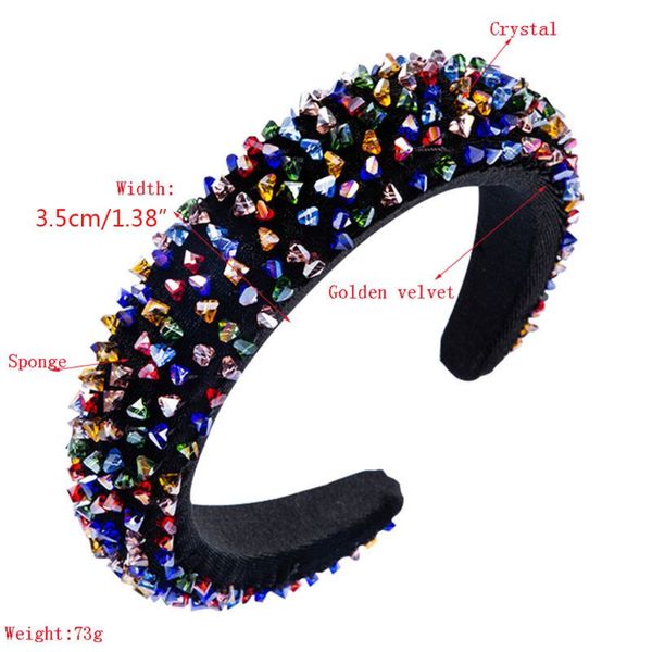 

hair accessories baroque ladies handmade jewelry headband velvet thick sponge wide hoop colorful shimmer glass beads crystal bandana