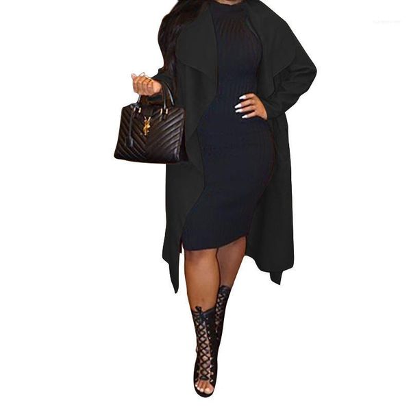 

designer solid color lapel neck slim outwears females fashion casual windbreak trench coat womens loose all match coats autumn winter, Tan;black