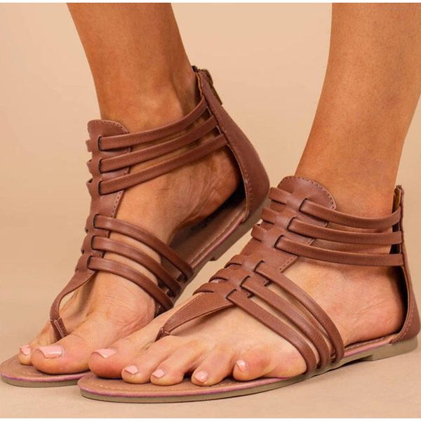 

gladiator sandals women summer shoes woman clip toe beach casual ladies sandalias zipper cover heel fashion female footwear 2020, Black