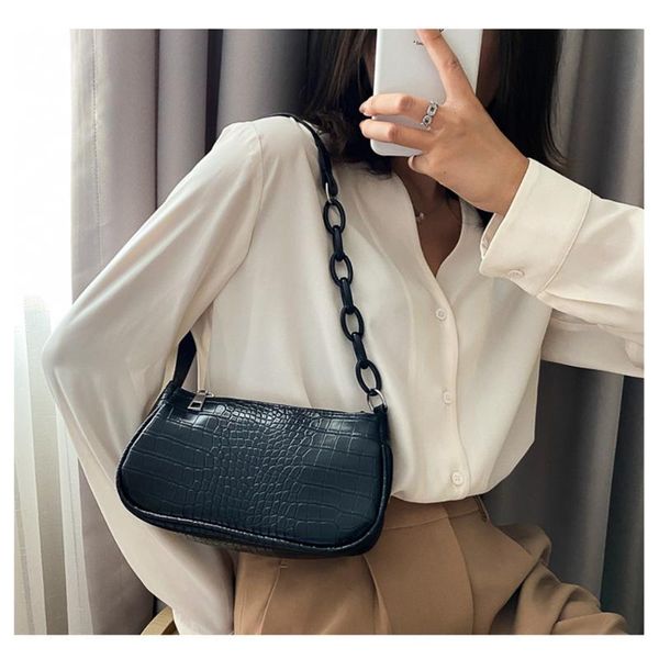 

crocodile pattern shoulder bags women retro mini solid color zipper pu leather messenger handbags 2020 fashion shoulder bags