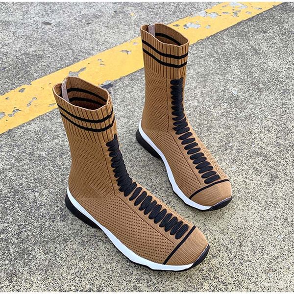

woman comfort shoes ladies boot female autumn plus size 35-43 nice casual women's knitting mesh slip on ankle boots sock, Black