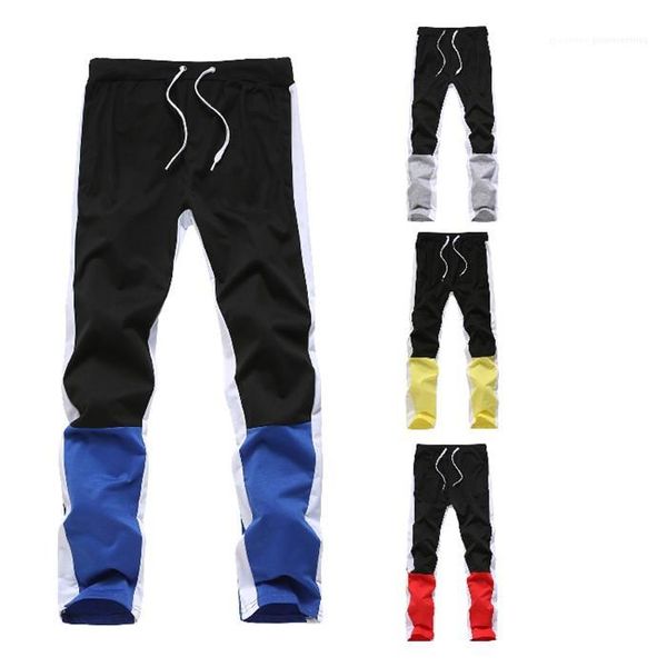 

apparel mens sports designer pants pocket solid color drawstring patchwork joggings homme clothing loose relaxed casual, Black