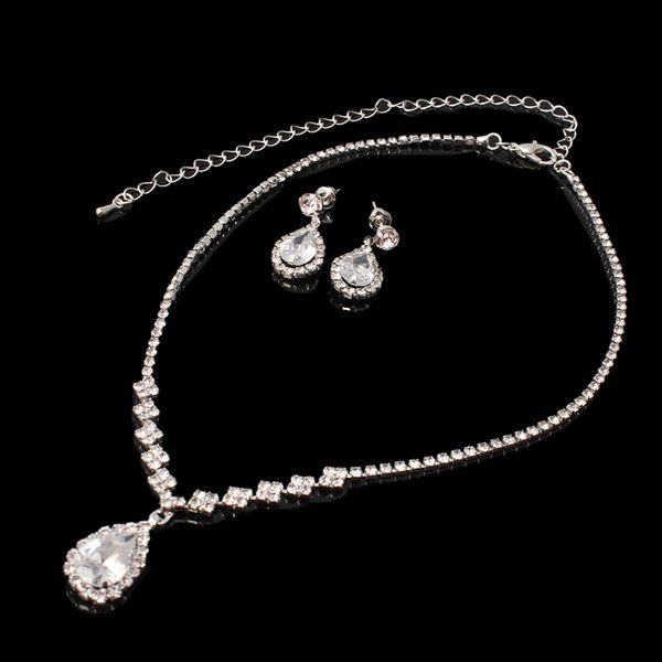 

wedding jewelry sets for bridal bridesmaid jewelery drop earring necklace set austria crystal wholesale gift, Silver