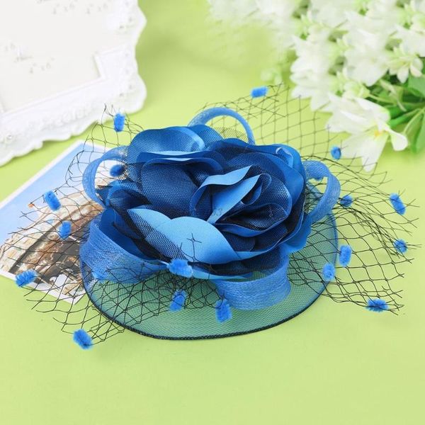

womens kids girl mesh veil hat hair clip elegant ribbon big flower solid color small plush wave point bridal wedding hairpins
