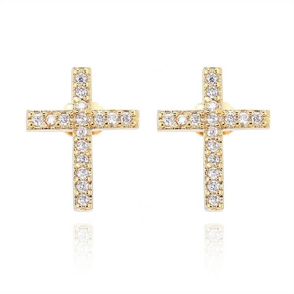 

stud trendy cute cross gold earrings pave full cz crystal for women korean jewelry 2021, Golden;silver