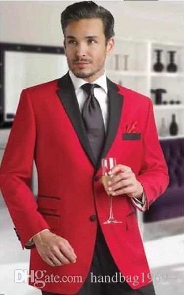 Alta Qualidade bonito Red Noivo Smoking Notch lapela Man Prom Blazer ternos de negócio Personalizar (+ calça + gravata Jacket) H: 811