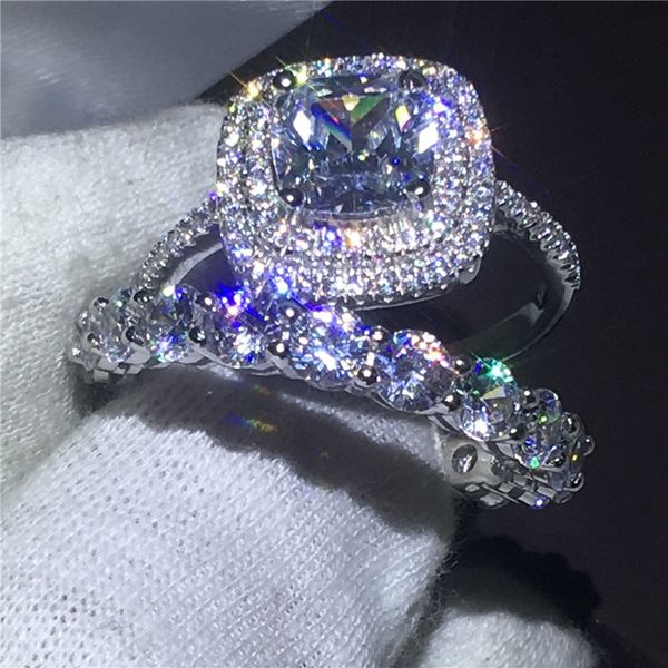 

infinity jewelry female 925 sterling silver ring set full 5a zircon cz stone engagement wedding band rings for women gift, Slivery;golden