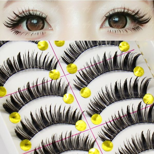 Yokpn Giapponese Handmade False Eyelashes False Natural Fake Eye Lashes Coda per gli occhi allungata ciglia parzialmente spesse 10 paia 1 scatola