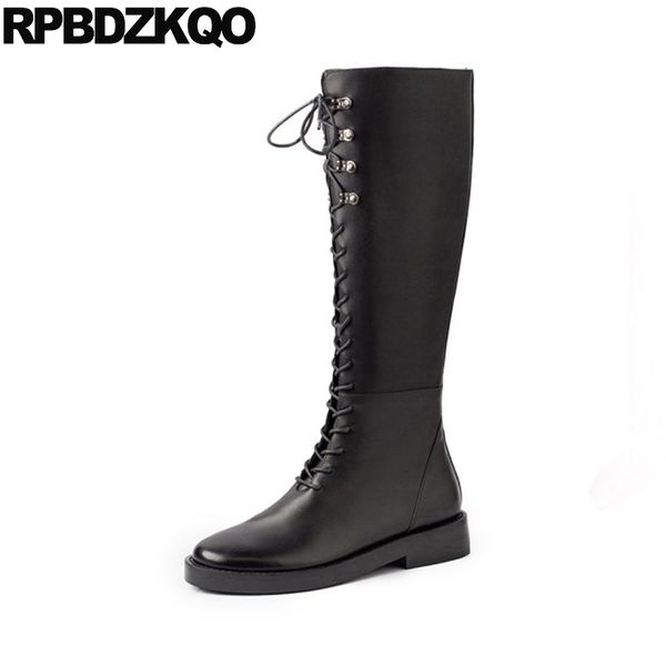 

riding black chunky equestrian women boots winter 2020 real leather genuine autumn knee high shoes long ladies block fall tall