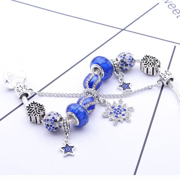 

blue starry shining snowflake pendant fashion star bracelet diy beaded bangle, Black