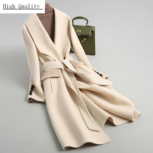 

women coats autumn winter long wool coat female woolen jackets office ladies elegant clothes spring abrigos mujer lwl1291, Black