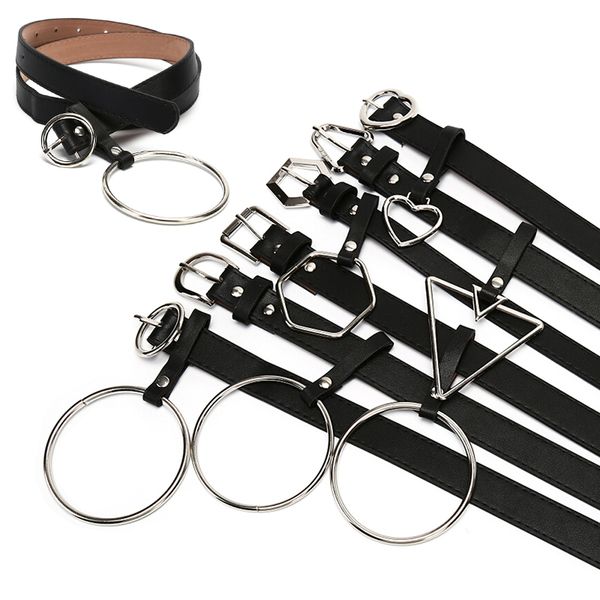 

female women belt ladies faux leather metal buckle straps girls summer dress accessories punk harajuku ring hoop belt, Black;brown
