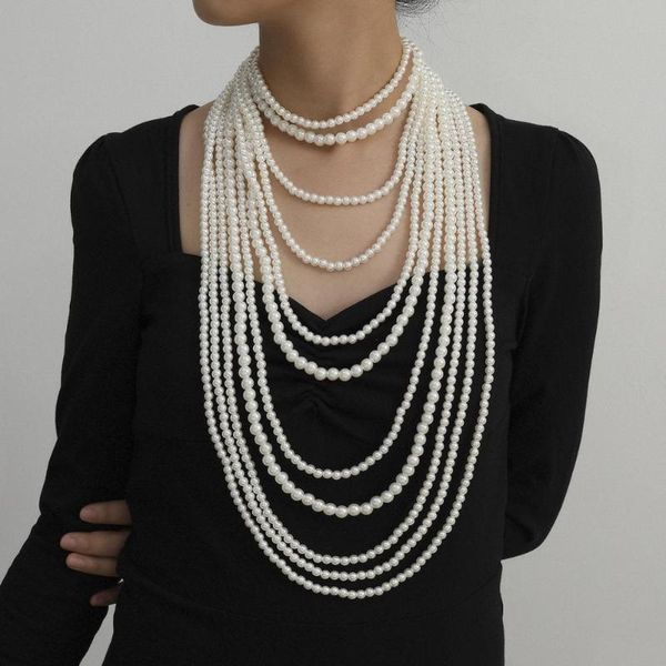 

handmade beaded geometric necklace with imitation pearl tassel necklace, Golden;silver