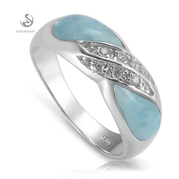 

shunxunze sellers larimar natural stone 925 sterling silver wedding rings for women jewelry & accessories dropshipping s-3800 size 7 8, Golden;silver