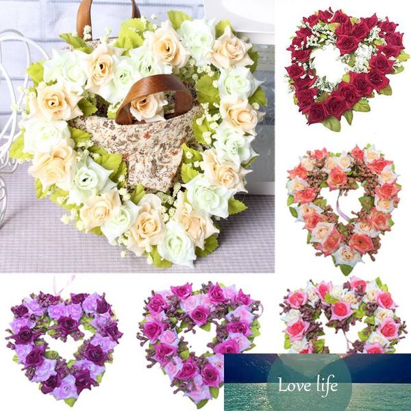 Ghirlanda di fiori artificiali a forma di cuore romantico alla moda, ghirlande sospese, ghirlanda di fiori con nastro di seta, decorazione di nozze