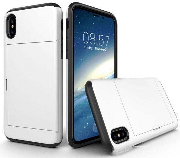 

slide card slot case hybrid 2 in 1 dual layer shockproof protector cases cover for iphone x xs 9 8 7 6 6s plus sumaung note 8 s8 s9 plus lfa