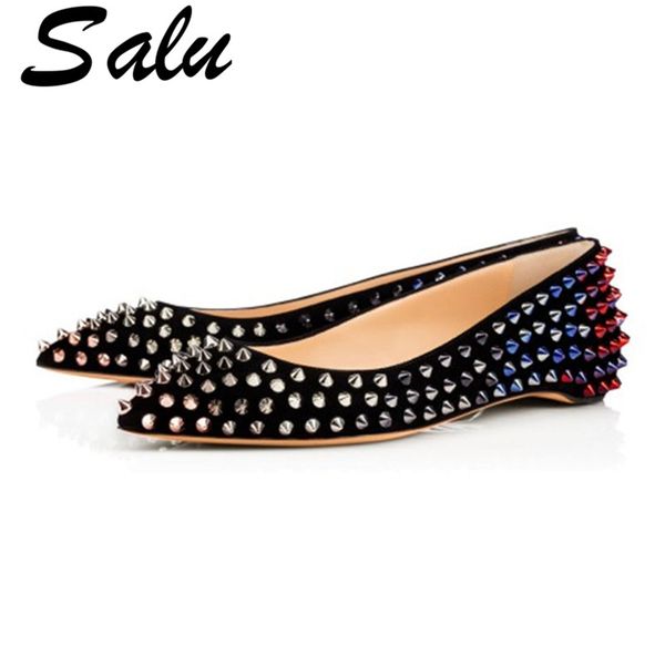 

salu woman casual low heels shoes red woman shoes plus size 32 - 45 black pumps