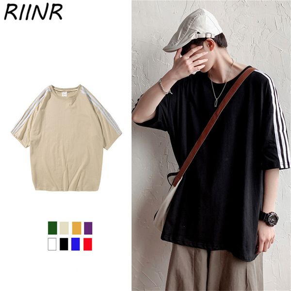 

riinr 2020 весна и лето рыхлой повседневная мужская футболка пара сплошной цвет короткие рукава s-3xl