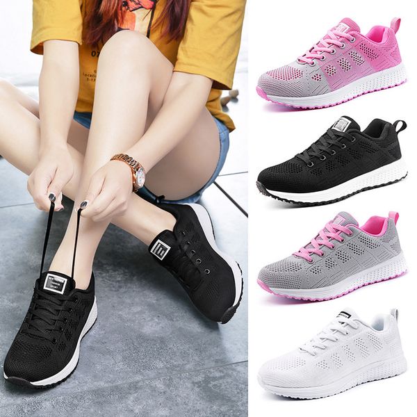 

siddons mesh breathable women sneakers shoes lace up casual flats shoes woman summer soft comfortable sports running, Black