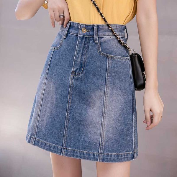 

skirts summer high waist 5xl large size denim skirt women a-line short jeans harajuku 2021 pantalones cortos de mujer k5825, Black
