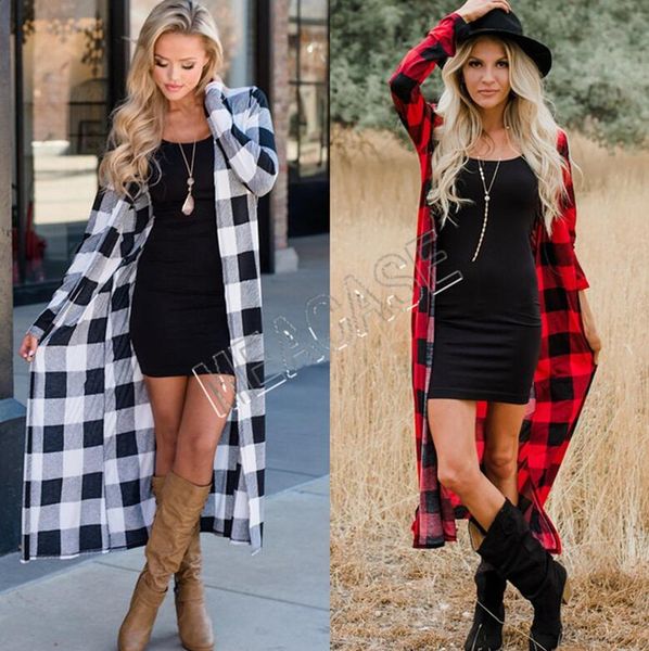 

women cardigan designer clothes autumn winter fashion long-sleeved plaid print long sweater cardigan casual jacket blouses boutique d81206, White