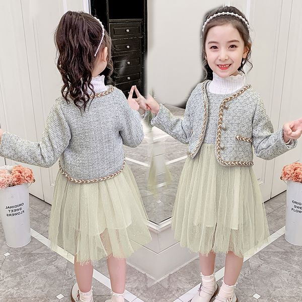

cute baby girls princess clothes autumn new sundress + short jackets 2pcs kids sets fashion party child clothing vestidos, White