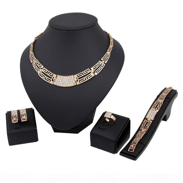 

18k gold plated silver jewelry set earrings necklace rings bracelet bangle sets wedding jewelry fashion accessories hot, Black
