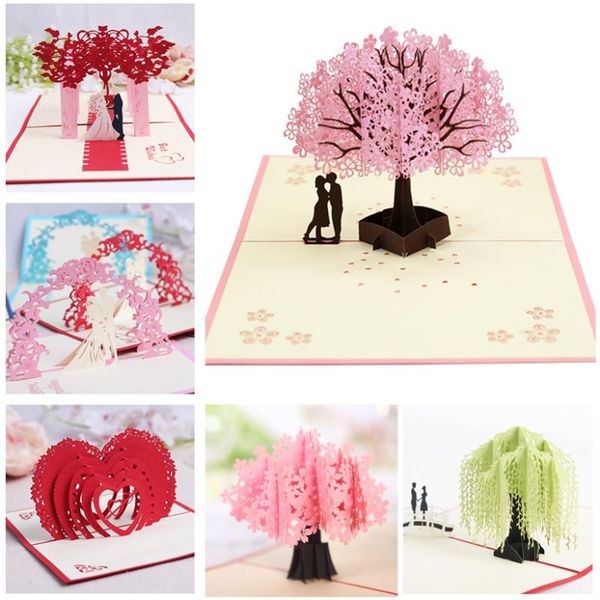 

greeting cards 3d up valentines day gift postcard with envelope stickers cherry tree wedding & engagement invitation