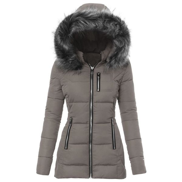 

2020 утолщение теплых зимних женщин parkas с капюшоном меховой воротник с капюшоном slilm jackets пальто верхней одежды твердое плюс размер, Black