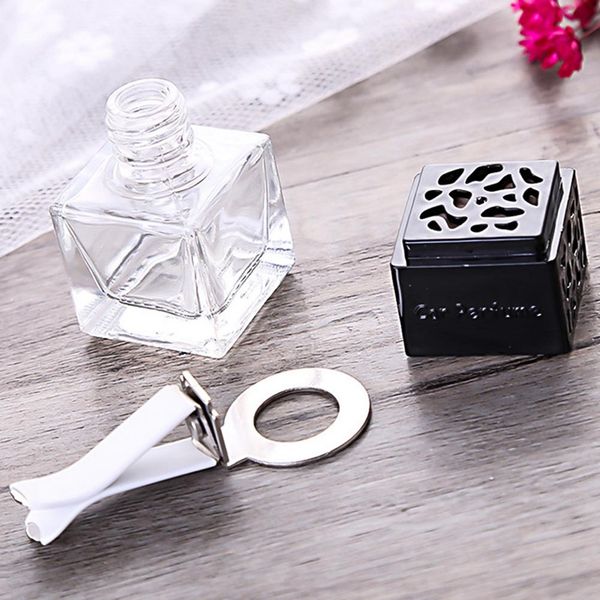 

car perfume square bottle automobile air conditioner perfume clip empty glass bottle auto air freshener for lady car ornaments