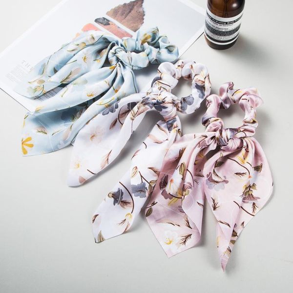 

2020 woman summer floral ponytail hair band print bow satin long girls scrunchie elastic hair holder accessories for woman