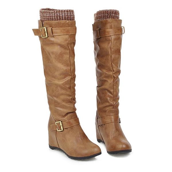 

women western cowboy knee boots winter warm outdoor punk boots sale-wt, Black