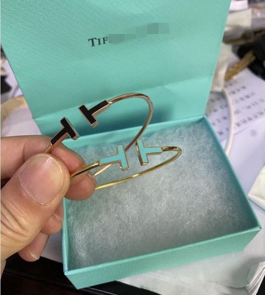 

2020 fashion brand designer jewelry female alloy open tt bracelets for women girls rose gold/silver charm luxury bangle gg, Black