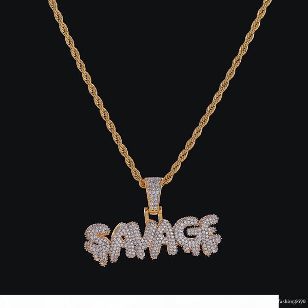 

men's iced out savage pendant necklace gold color plated micro pave cubic zircon hip hop gems druzy jewelry gifts, Silver