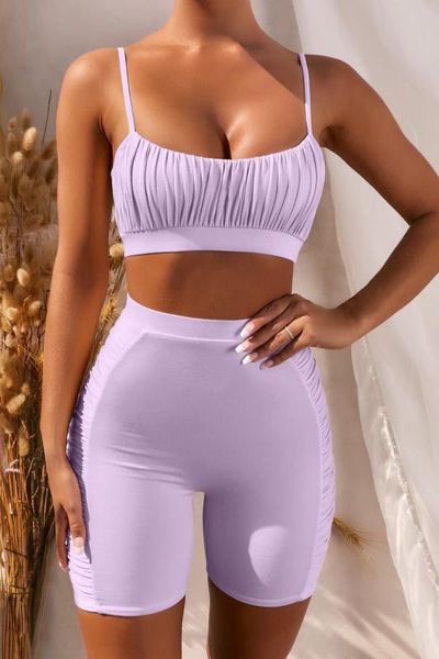 

2 pieces yoga sets for women solid purple pleat ba+shorts gym fitness clothing tracksuiyoga shorts set running sportswear, White;red