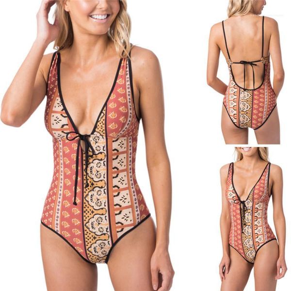 

v neck bathing suits print backless ladies swimwear fashion bikinis womens one piece swimsuits summer, White;black