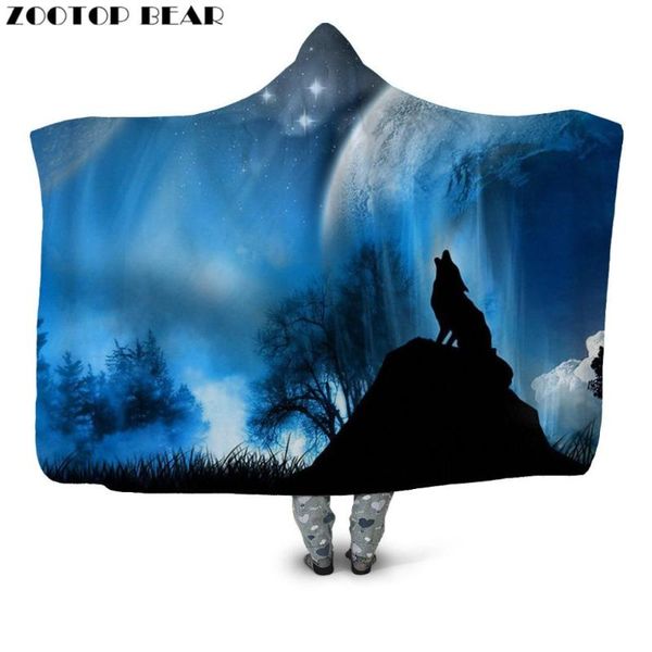 

wolf animal throw hooded blanket cool fashion spring wearable cobertor fleece bedding office quilts soft adults travel 3d print