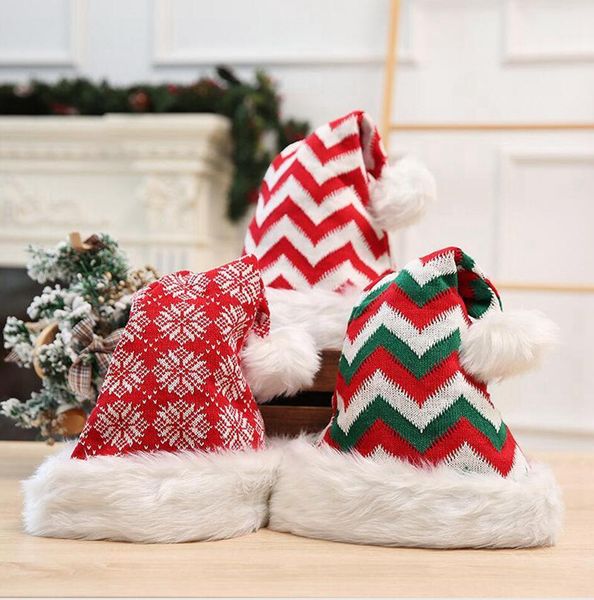 

Cheapest Christmas Plush Hat Knitted Long Staple Striped Adult Red Santa Claus Christmas Wool Party Hats Xmas Decorations Gifts